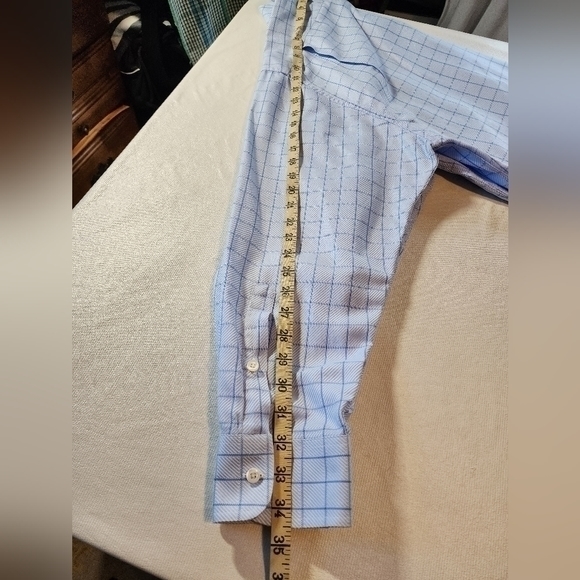 Coppley Men's Blue Check Pattern Button Down Point Collar Tailor Made Shirt - Picture 14 of 16